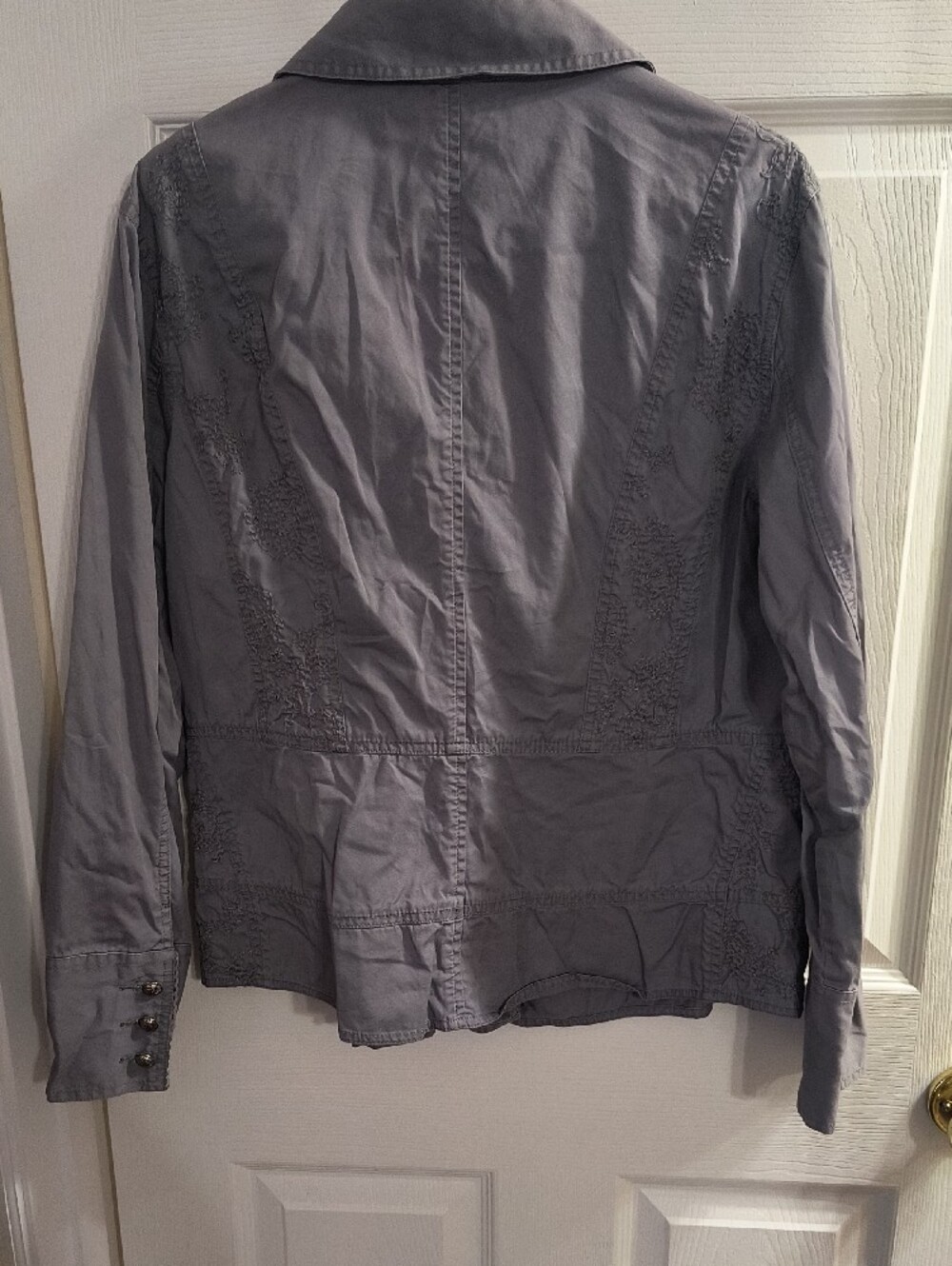 Chico's Light Gray Ruffled Button-Front Jacket - Picture 4 of 5